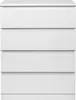 A front view of a white dresser with four drawers against a white background. Náhľad obrázku produktu