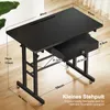 A black adjustable standing desk with dimensions labeled. Anteprima dell’immagine prodotto