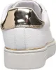 The back view of a white Guess sneaker with gold accents. Produktbild-Vorschau