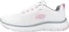 A side view of a white Skechers Flex Appeal 5.0 sneaker with pink and gray accents. Podgląd zdjęcia produktu