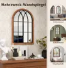 A collage of images showing a decorative mirror in different room settings, along with a close-up of the mirror and its decorative elements. Náhľad obrázku produktu
