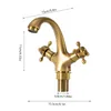 A close-up studio shot of a vintage-style bathroom faucet with dimensions indicated. Náhled obrázku produktu