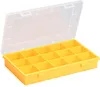 A yellow plastic storage box with a clear lid, shown open. Produktbild-Vorschau