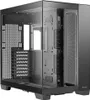 An empty black full tower ATX computer case with tempered glass side panels. Voir les images du produit