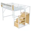 A white metal loft bed with wooden steps and shelves, shown against a white background. Anteprima dell’immagine prodotto