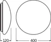 Technical drawing of a circular LED wall and ceiling light, showing a side view and a top view with dimensions. Produktbild-Vorschau