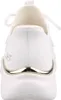 The back view of a white Skechers sneaker with gold accents. Voir les images du produit