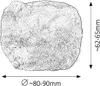 A sketch of a round, rock-like object with dimensions indicated. Anteprima dell’immagine prodotto