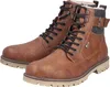 A pair of brown men's boots with black laces and a buckle detail. Produktbild-Vorschau