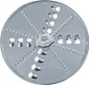 A close-up, top-down view of a metal disc with various holes and cutting edges, likely a food processor attachment. Produktbild-Vorschau