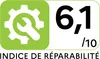 A green square with a gear and wrench icon on the left, and a score of 6.1/10 on the right. Below the score, it says "INDICE DE RÉPARABILITÉ". Voir les images du produit