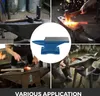 A collage of four images showing anvils being used in a blacksmithing setting, with a central image of a blue anvil. Anteprima dell’immagine prodotto