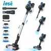 A collage of images showcasing a cordless vacuum cleaner and its accessories, with some images demonstrating its use and features. Produktbild-Vorschau