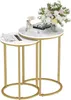 Two nesting round side tables with marble-look tops and gold metal frames, decorated with a bouquet of flowers, a decorative deer figurine, and books. Náhled obrázku produktu