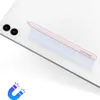 A pink Samsung S Pen is magnetically attached to the back of a white tablet. A blue magnet icon is in the bottom left corner. Produktbild-Vorschau