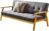 SalesFever Schlafsofa Klappsofa 190 cm mit grauem Polsterstoff, Holzrahmen in Natur und Zierkissen in Gesamtansicht.