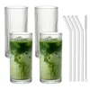 4er Set Geriffelte Trinkgläser 370ml inkl. Glashalme und Produktbild-Vorschau 1