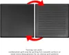 A black reversible griddle plate shown from two angles, with arrows indicating it can be flipped. The text below describes it as a combination grill area for fish or meat. Produktbild-Vorschau