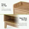 Collage of close-up shots of a wooden shoe cabinet, highlighting its features. Podgląd zdjęcia produktu