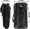Two views of a black phone pouch with dimensions indicated. Podgląd zdjęcia produktu