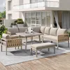 Gartenmöbelset - Beige - Ecksofa & Glastisch - verzinktes Produktbild-Vorschau 3