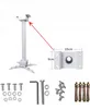 A projector mount and its accessories are displayed against a white background, with a close-up view of a mounting bracket showing dimensions. Produktbild-Vorschau