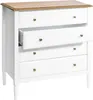 A white chest of drawers with a wooden top and brass knobs, with one drawer partially open. Anteprima dell’immagine prodotto