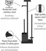 A diagram illustrating the features of a black stainless steel toilet brush holder stand. Produktbild-Vorschau