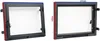 Two fireplace doors are shown side-by-side, with measurements indicated by colored lines and text. Anteprima dell’immagine prodotto