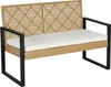 A studio shot of a wicker bench with a white cushion. Produktbild-Vorschau