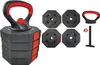 A set of adjustable kettlebell weights and accessories on a white background. Produktbild-Vorschau