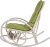 A white rattan rocking chair with a green cushion, shown from the side against a white background. Náhled obrázku produktu