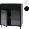 A black cabinet with two drawers and two glass doors. Podgląd zdjęcia produktu