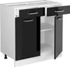 A white and black kitchen cabinet with two drawers and two doors, shown from a slightly angled front view. Voir les images du produit