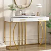 A white console table with gold legs is displayed in a room with decorative items on top. Anteprima dell’immagine prodotto