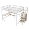 A white metal loft bed with a wooden desk and shelves underneath, shown against a white background. Náhled obrázku produktu