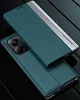 A teal flip case for a smartphone is shown from a diagonal angle, with the flip cover partially open. Produktbild-Vorschau