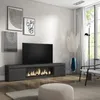 A modern living room with a fireplace, TV, and artwork. Voir les images du produit