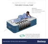 A woman is lying on an air mattress, with a cutaway view showing the internal structure. Produktbild-Vorschau