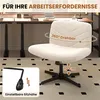 A cream-colored office chair is shown in a room with desks and a floor pattern. Text overlays highlight features. Produktbild-Vorschau
