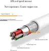 A cutaway view of a white USB cable, showing its internal structure and highlighting its features with text labels. Produktbild-Vorschau