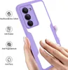 A hand is holding a purple and clear phone case with a phone inside, showcasing its features. Produktbild-Vorschau