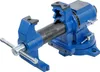 A blue metal vise with a gray metal bar connecting the two jaws, set against a white background. Náhled obrázku produktu