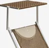 Close-up of a section of a reclining beach chair, showing the canopy, headrest, and woven fabric. Produktbild-Vorschau