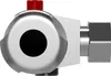 A close-up, side view of a chrome shower valve with a red knob. Produktbild-Vorschau