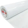 A roll of white, high-gloss adhesive film is shown diagonally against a white background. The backing paper with a grid pattern is partially visible. Produktbild-Vorschau