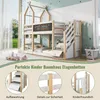 A children's bunk bed with a house-like frame, set in a room with decorative elements and toys. Náhled obrázku produktu