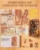 A flat lay of a 3D wooden puzzle kit and its assembled model, along with various components and instructions. Náhled obrázku produktu