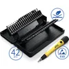 A set of precision screwdrivers and bits laid out in a black case, with a single screwdriver in the foreground. Voir les images du produit