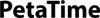 The image displays the word "PetaTime" in large black font, with a small clock icon replacing the dot on the 'i' in "Time". Produktbild-Vorschau